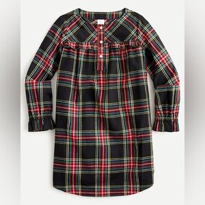 J. Crew Girls' Black Plaid Nightgown with Red and Green Accents